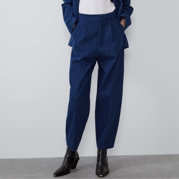 ZARA Slouchy Denim High Waisted Trouser Ankle streetwear office trending - Picture 1 of 15